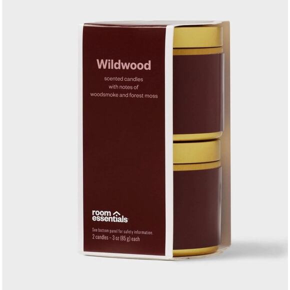 Room Essentials 2pk Tin Gift Set Wildwood Jar Candle 3oz: Soy Wax Blend New - Picture 1 of 7
